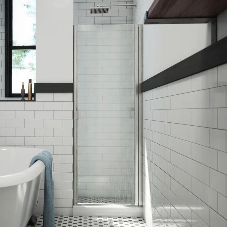 Brushed Nickel Semi-Frameless Hinged Shower Door with Rain Glass