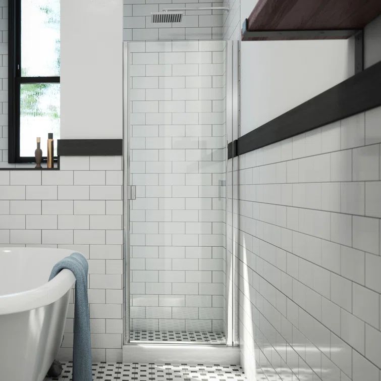 Chrome Semi-Frameless Hinged Shower Door with Clear Glass