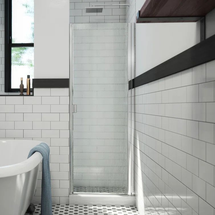 Chrome Semi-Frameless Hinged Shower Door with Rain Glass
