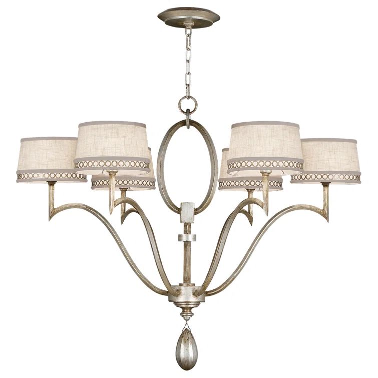 Elegant Silver Leaf 6-Light Chandelier with Crystal Accents