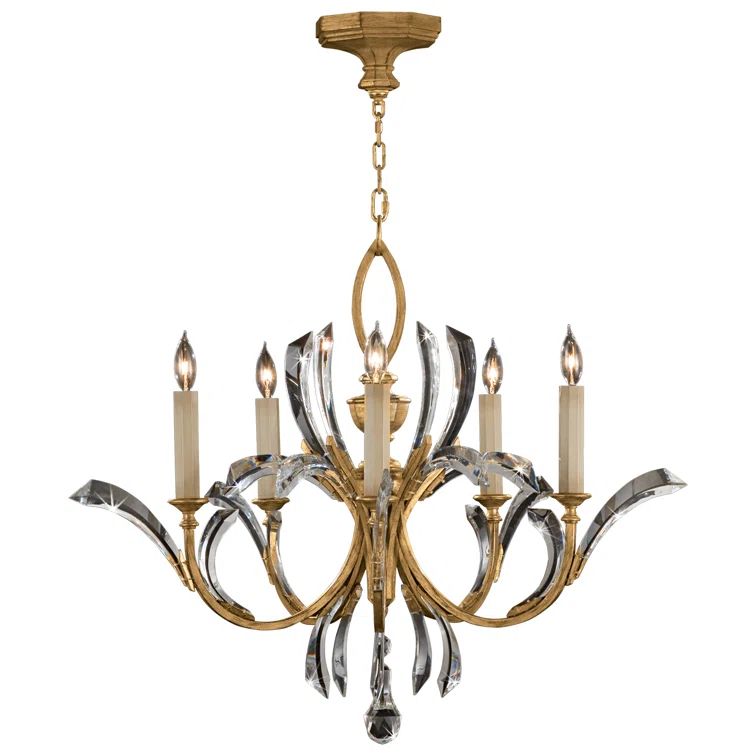 Elegant Beveled Arcs 36" Gold Chandelier with Arcing Crystal Shades
