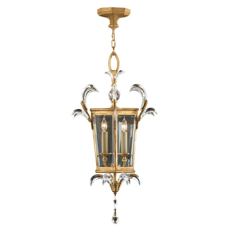Aged Brass Beveled Crystal 3-Light Pendant with Gold Finish