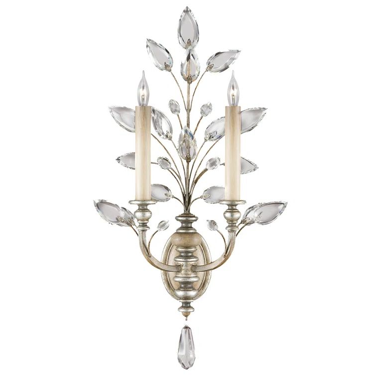 Laurel Crystal Leaf 28" Antique Silver Leaf Dimmable Sconce