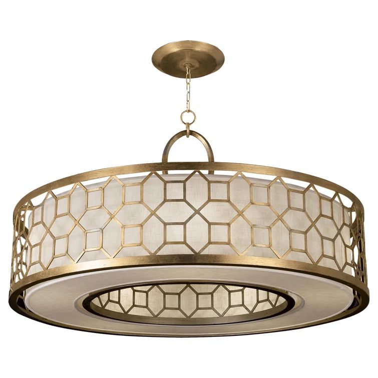 Gold Leaf 5-Light Pendant with White Linen Shade