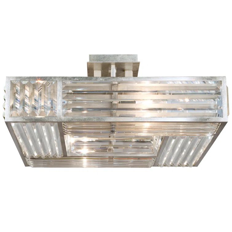 Elegance Crystal 25" Silver Square Semi Flush Mount with LED Incandescence