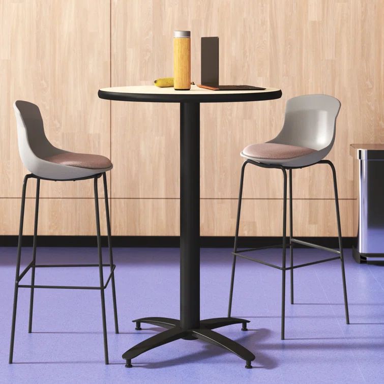 Natural Finish 30" Round Contemporary Dining Table with Steel Base