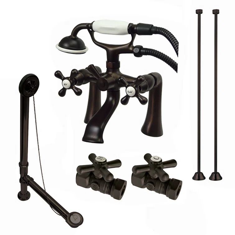 Oil Rubbed Bronze Vintage Clawfoot Tub Faucet Package with Hand Shower