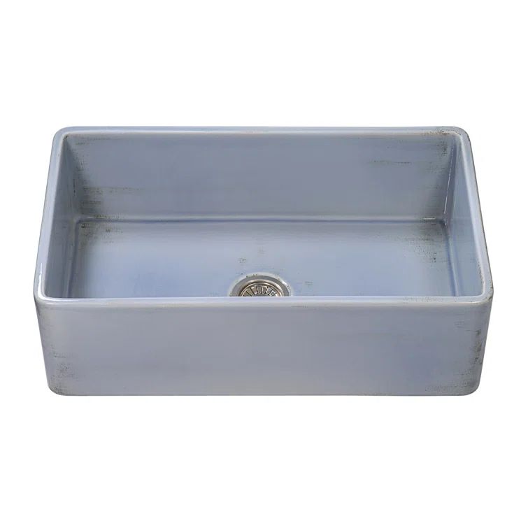 Distressed Coastal Blue Fireclay Farmhouse Apron-Front Kitchen Sink
