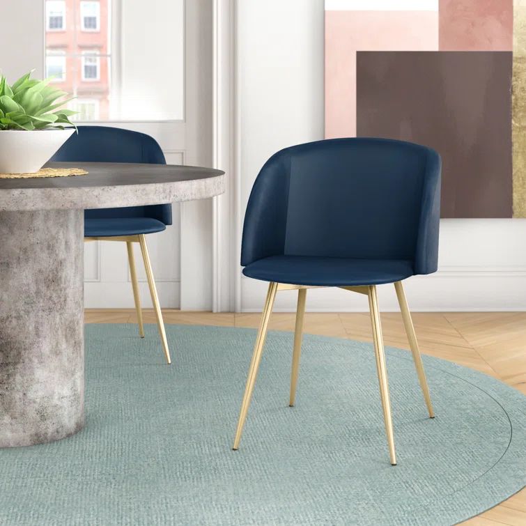 Mid-Century Blue Velvet Upholstered Arm Chair with Metal Legs