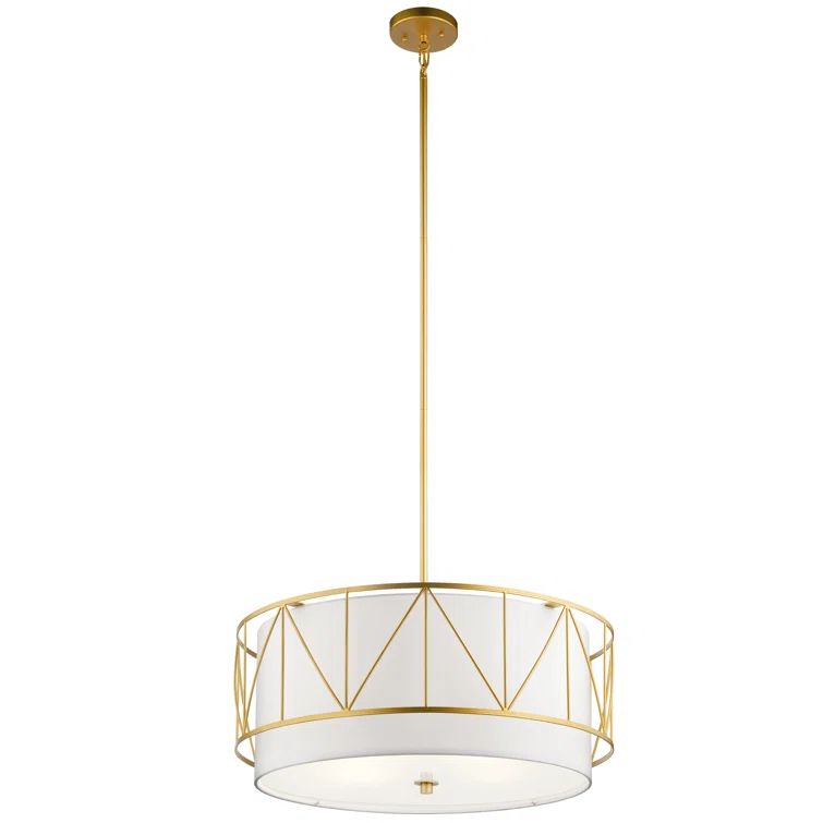 Classic Gold 24" Drum Pendant with Satin Etched Glass