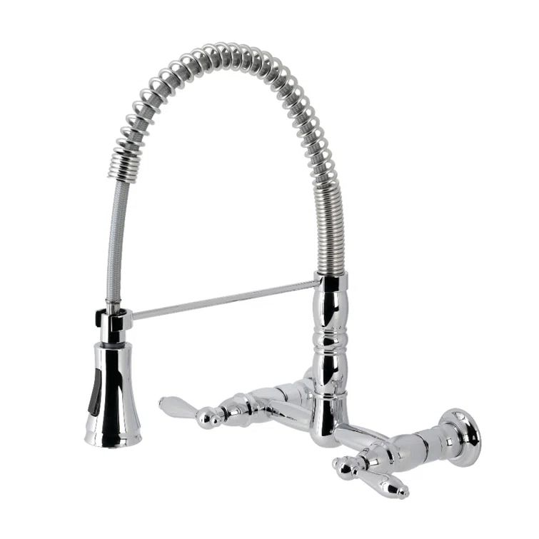 Heritage Dual-Handle Polished Chrome Kitchen Faucet with Pull-Down Sprayer