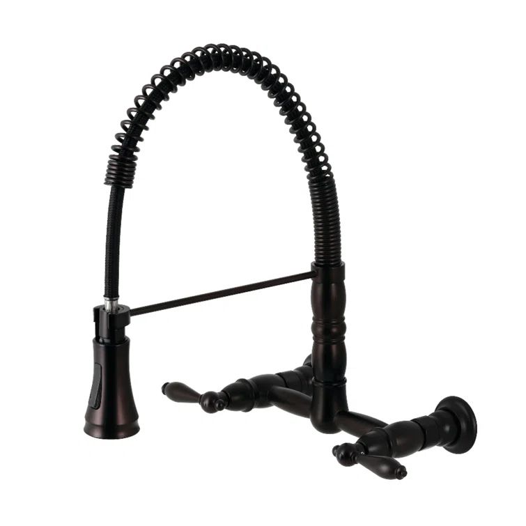 Heritage Oil Rubbed Bronze Wall-Mount Kitchen Faucet with Pull-Down Sprayer