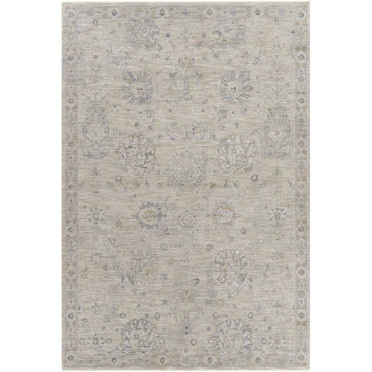 Gray Oriental Synthetic Stain-Resistant Rectangular Rug