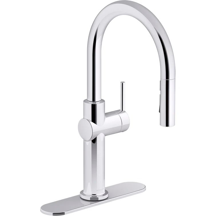 Crue 28.63" Polished Chrome Pull-Down Kitchen Faucet with Three-Function Sprayer