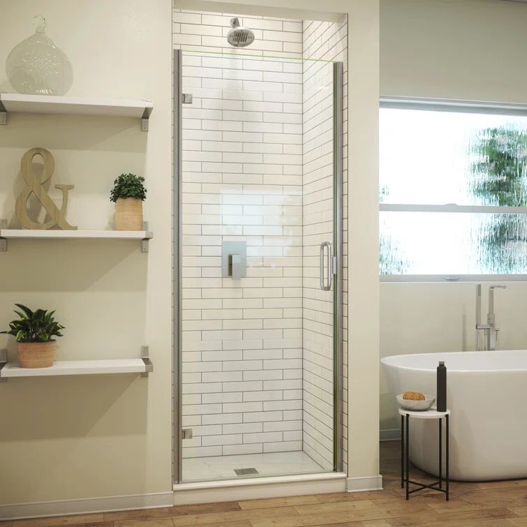 Brushed Nickel 31" x 67" Semi-Frameless Hinged Shower Door with Clear Glass