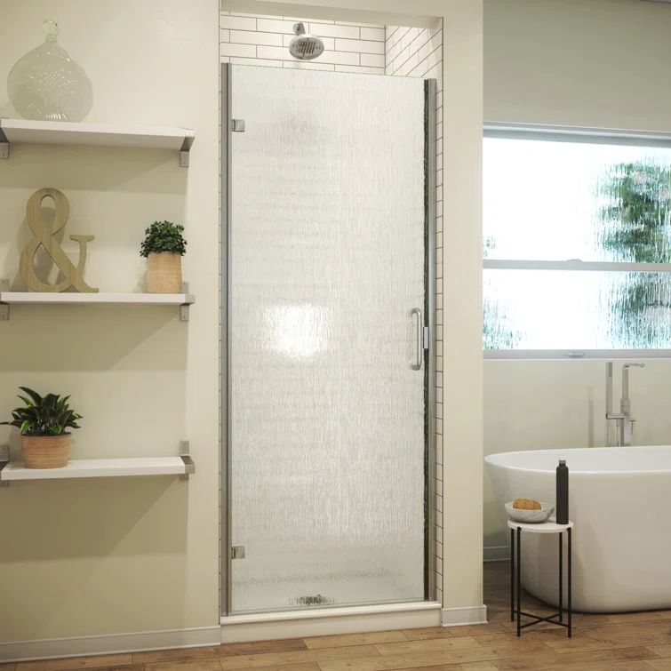Brushed Nickel 30" x 73" Semi-Frameless Hinged Shower Door with Rain Glass