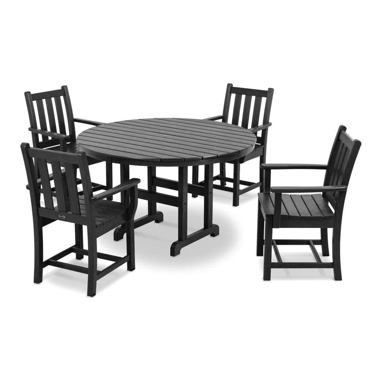 Black Recycled Plastic 5-Piece Round Outdoor Dining Set