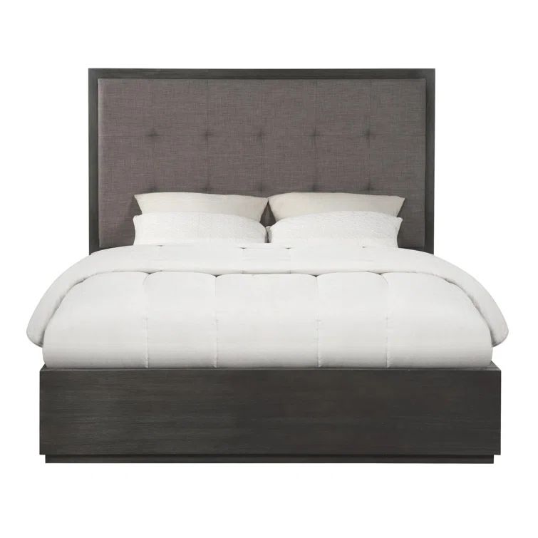 Basalt Grey King-Sized Wood Frame Bed with Tufted Linen Upholstery