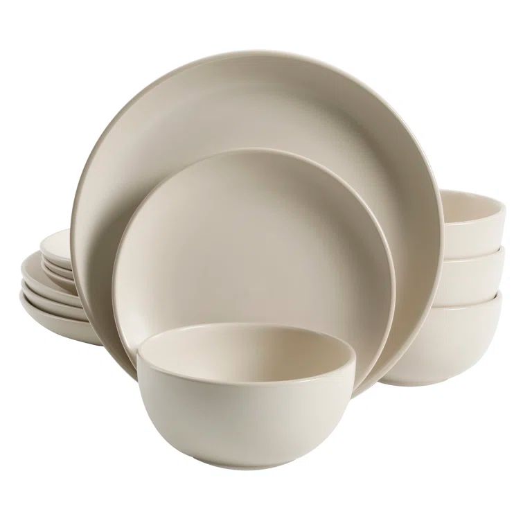 Cream Ceramic 12-Piece Dinnerware Set, Service for 4