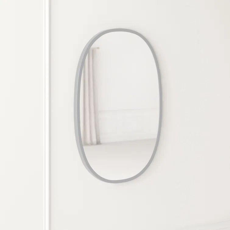 Modern Hub Oval Full-Length Wall Mirror with Grey Rubber Edge 38"x26"