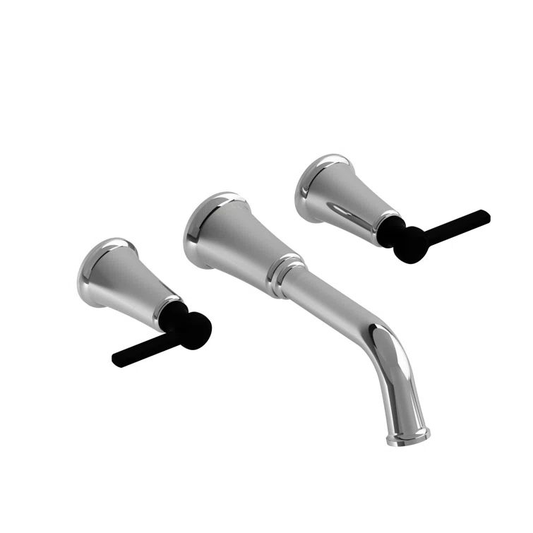 Elegant Chrome/Black Wall Mounted Bathroom Faucet with Lever Handles