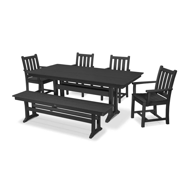 Black Recycled Plastic 6-Piece Farmhouse Dining Set with Bench