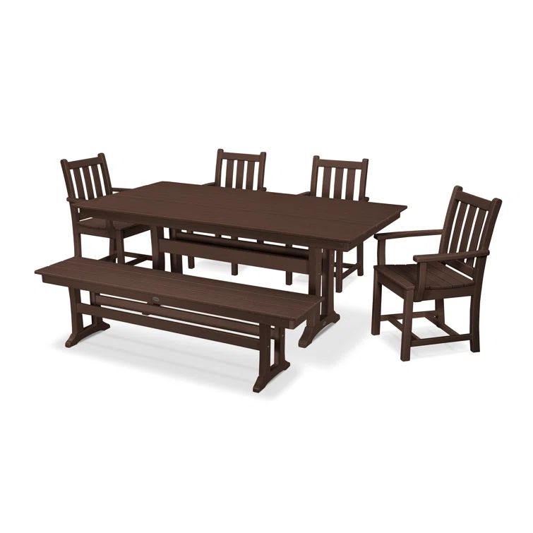 Mahogany 6-Piece Farmhouse Dining Set with Bench and Arm Chairs