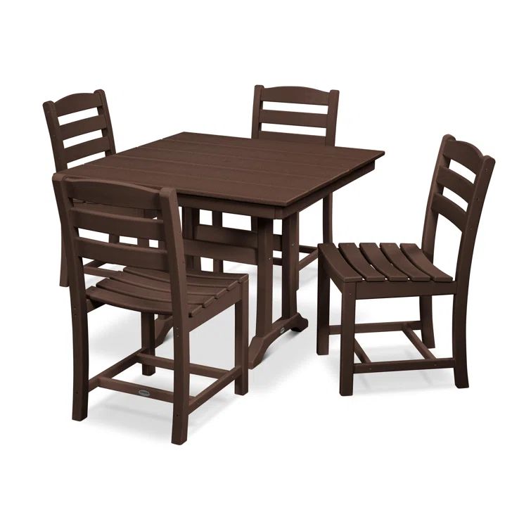 Mahogany 5-Piece Farmhouse Dining Set with Contoured Side Chairs