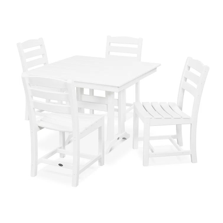 White HDPE 4-Person Farmhouse Dining Set with Contoured Chairs