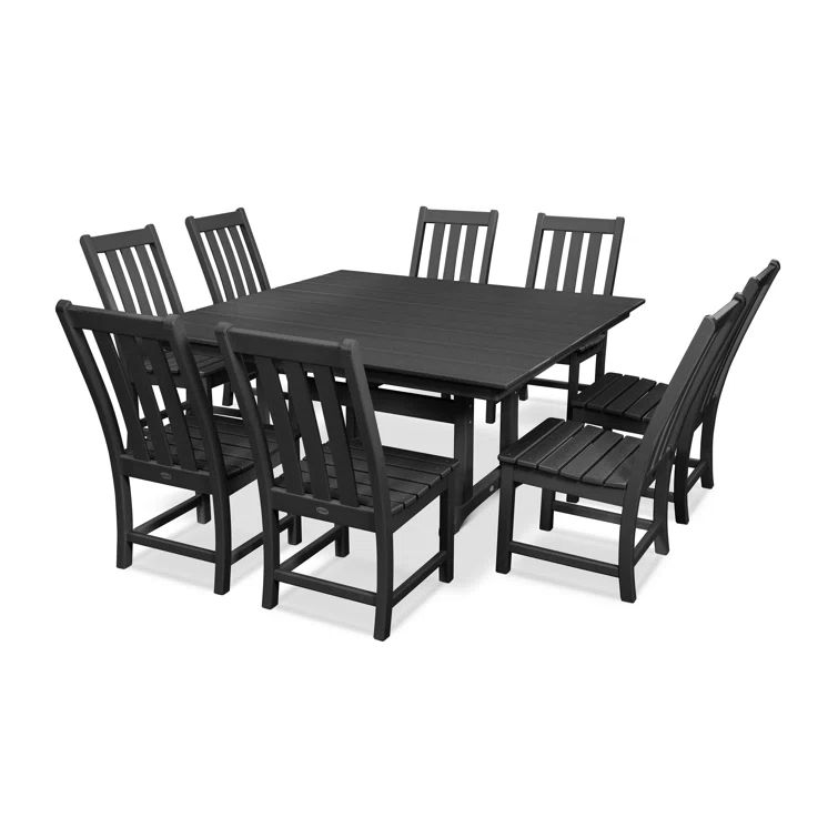 Black Polywood 8-Person Farmhouse Trestle Dining Set