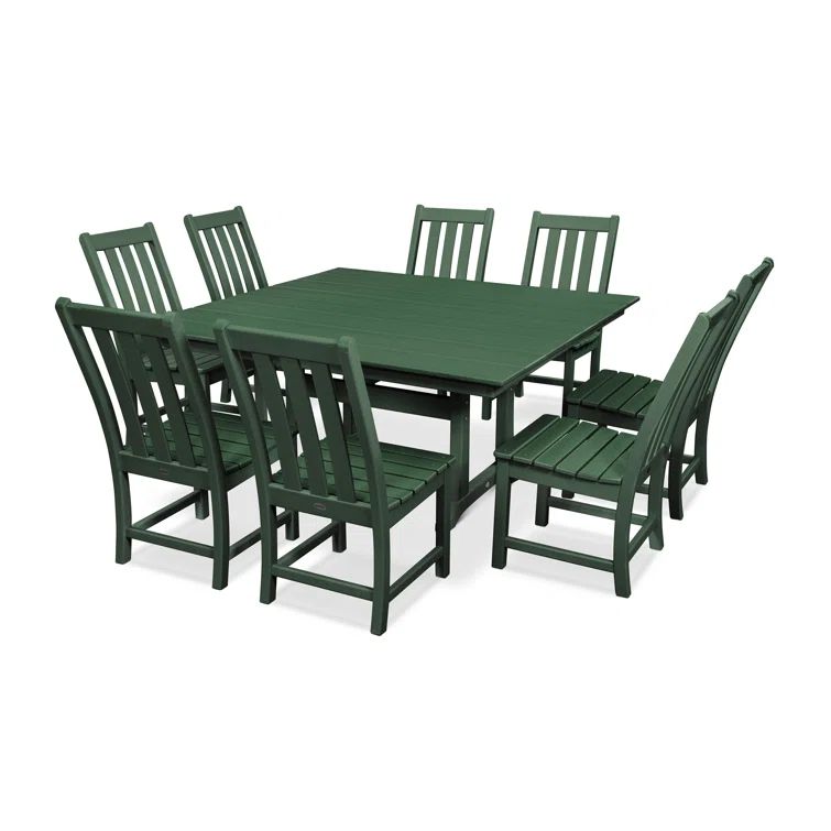 Green 8-Person Farmhouse Trestle Dining Set with HDPE Material