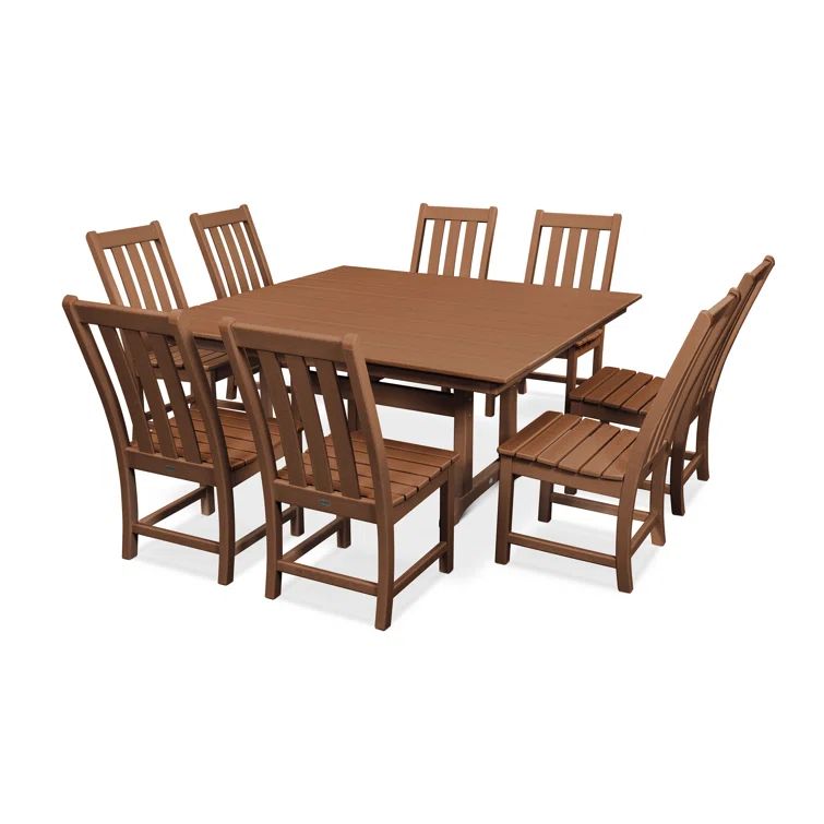 Teak 8-Person Outdoor Dining Set with Contoured Chairs