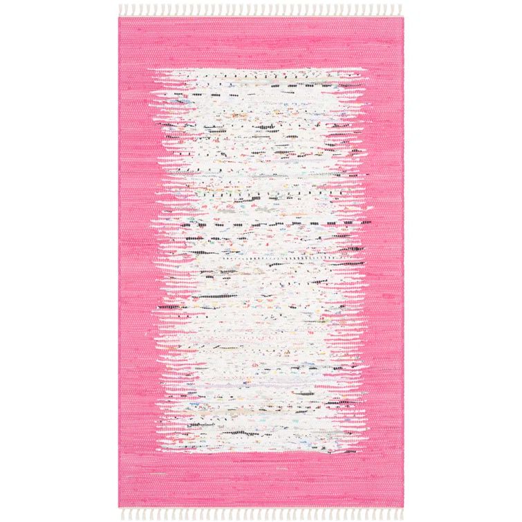 Handmade Ivory and Pink Cotton Flat Woven Reversible Rug