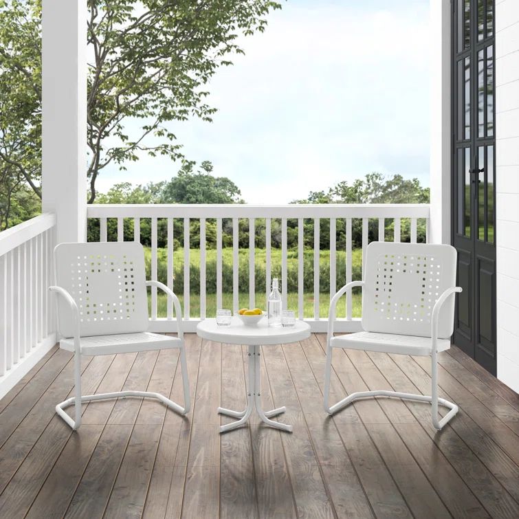 White Steel 3-Piece Outdoor Chair and Table Set