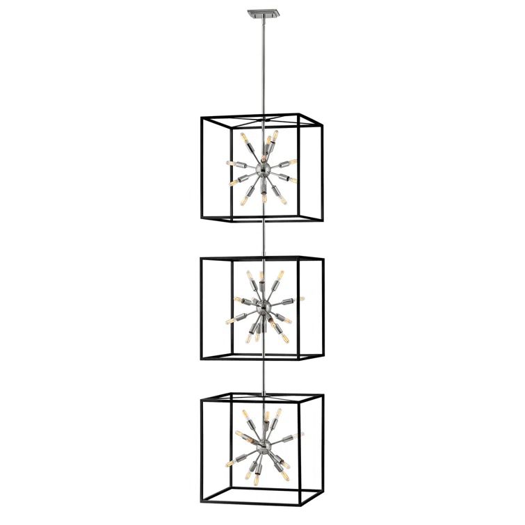 Aros Black and Nickel 36-Light Mid-Century Modern Cage Chandelier