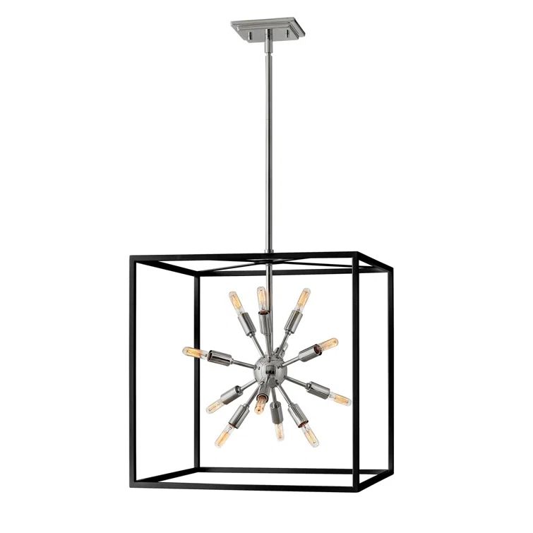 Aros 12-Light Black and Polished Nickel Cage Chandelier