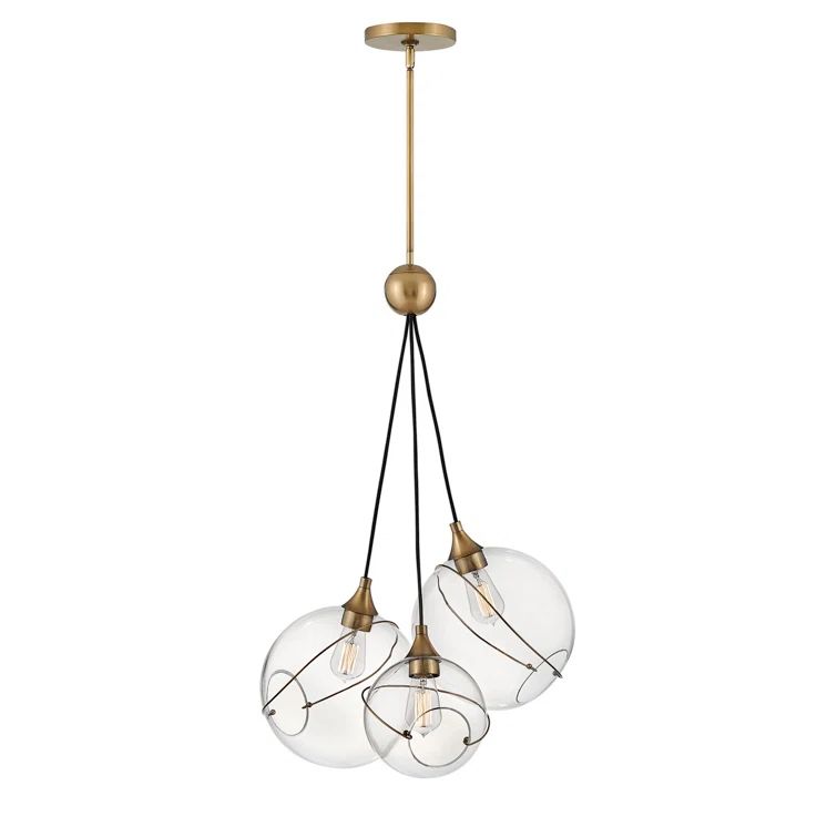 Skye Heritage Brass 3-Light Globe Pendant with Clear Glass