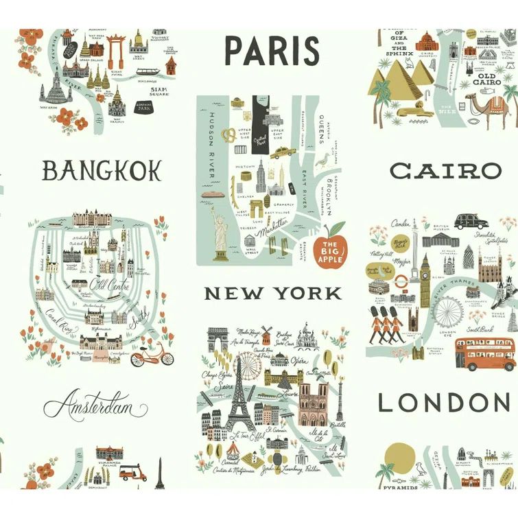 Mint and Brown City Maps Removable Wallpaper Roll
