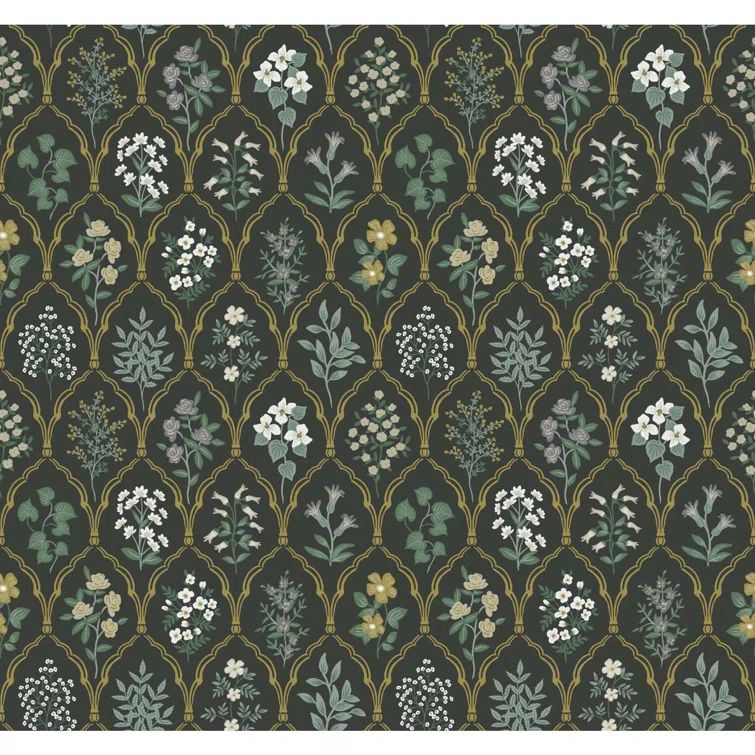 Hawthorne Vintage Floral Grid 27' x 27" Black/Cream Wallpaper