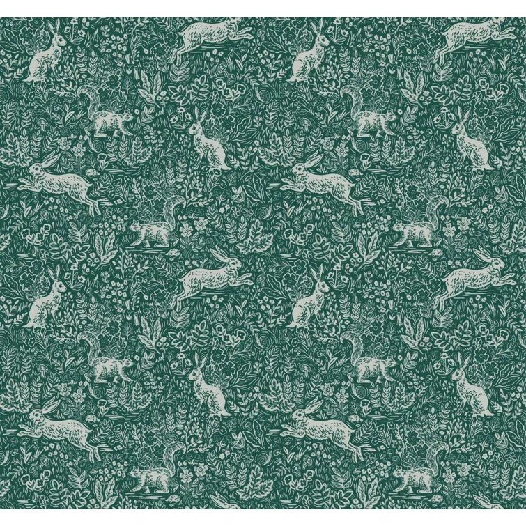 Fable Forest 27' x 27" Black and Dark Green Illustrated Wallpaper