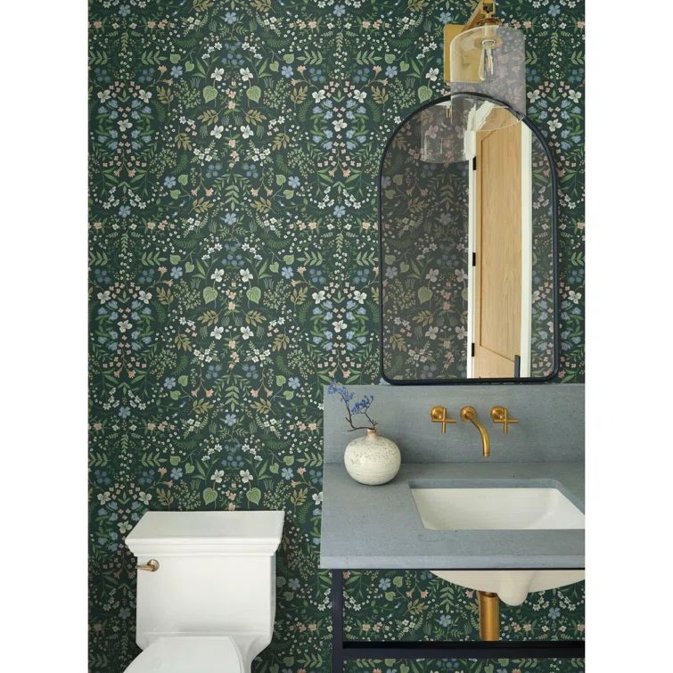 Hunter Green Floral Nonwoven Washable Wallpaper