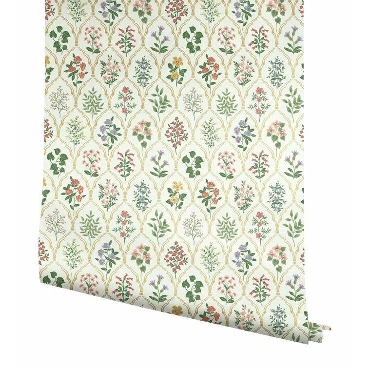 Hawthorne Vintage Floral Grid 27' x 27" White & Pink Wallpaper