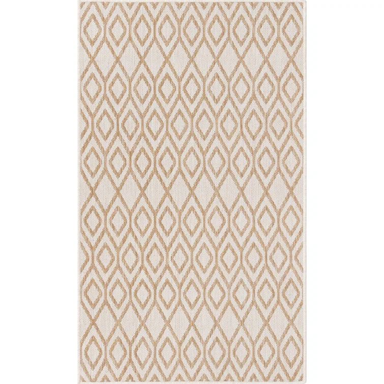 Beige Geometric 9' x 12' Easy-Care Outdoor Synthetic Rug