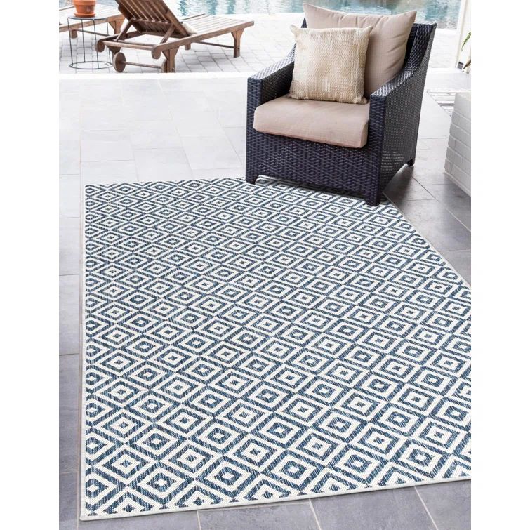 Blue Geometric Flat Woven Outdoor Area Rug 8' x 10'