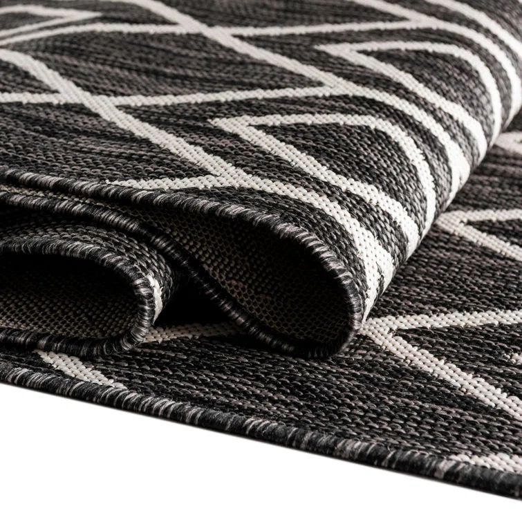 Charcoal Geometric Flat Woven Oval Outdoor Rug 8' x 10'