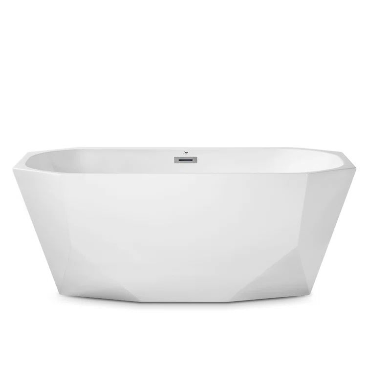 59'' Glossy White Acrylic Freestanding Soaking Bathtub