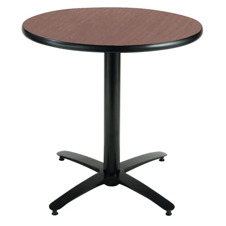 Dark Mahogany Round Wood Bar Height Dining Table with Metal Pedestal Base