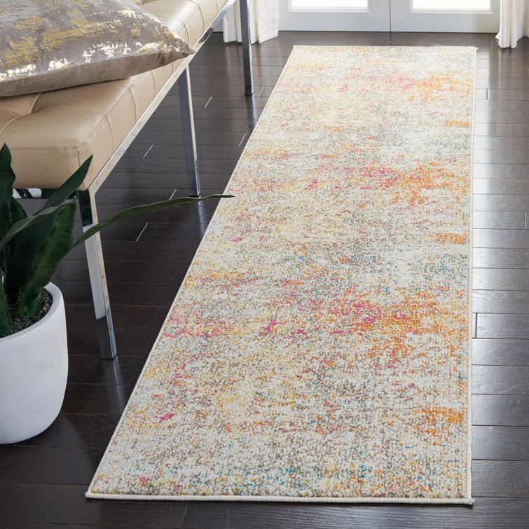 Madison Grey and Turquoise Synthetic Runner Rug 2'2" x 22'