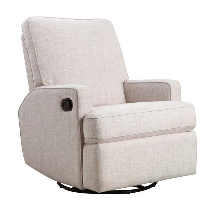 Beige Canvas Polyester Swivel Recliner with Metal Base