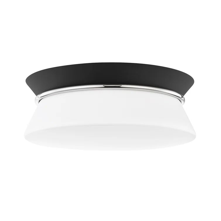 Polished Nickel & Black Opal Etched Glass 2-Light Flush Mount